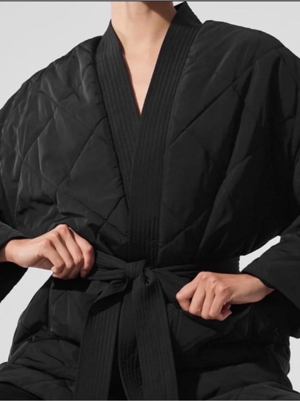 ALO Yoga Quilted Black Wrap Robe with Tie